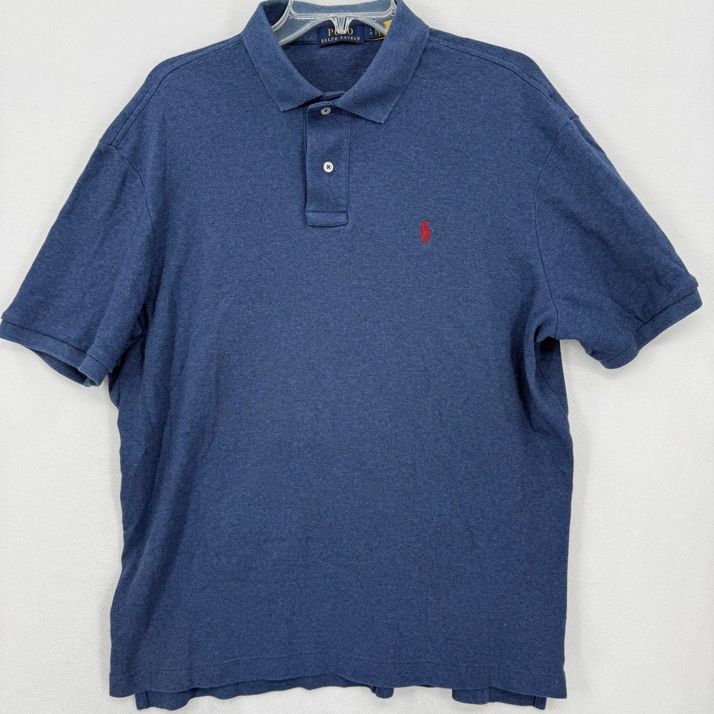 Polo Ralph Lauren Mens Shirt‎ Large Blue Cotton Short Sleeve Red Pony Logo Soft